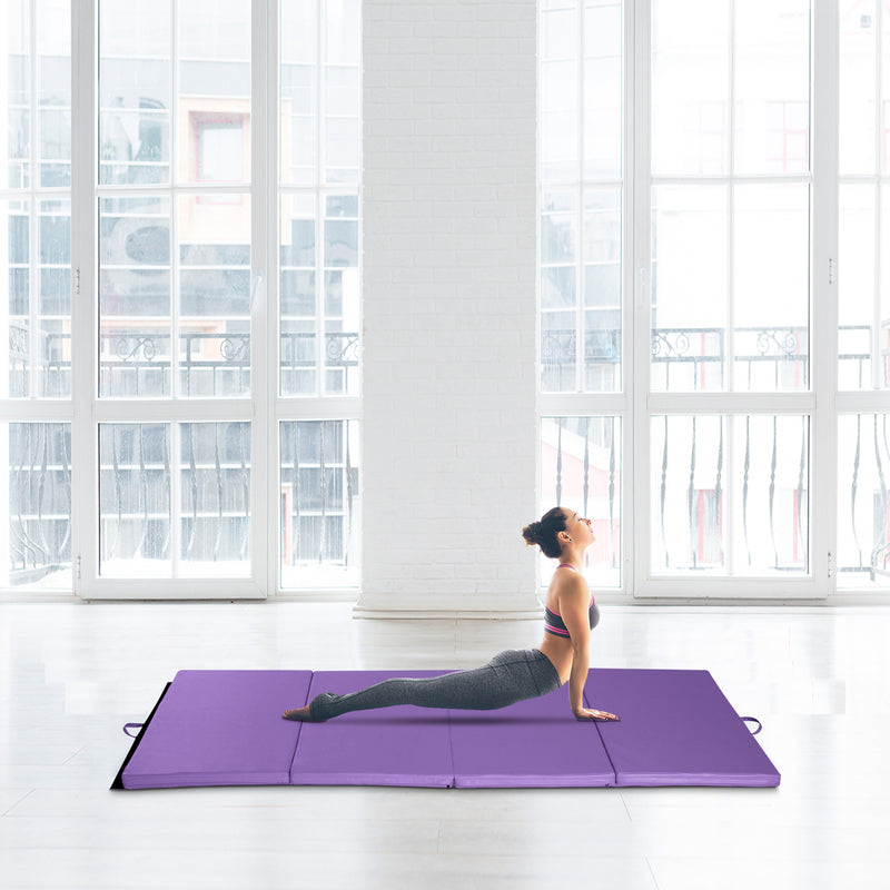 Soozier 4'x6'x2'' Folding Gymnastics Tumbling Mat, Exercise Mat with Carrying Handles for Yoga, MMA, Martial Arts, Stretching, Core Workouts, Purple