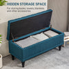 Storage Ottoman, Linen Fabric End of Bed Bench with Button Tufted Storage Bench for Bedroom, Blue