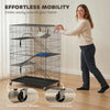 4-Tier Cat Cage, Large Cat Enclosure with Lockable Wheels, Tray, Hammock, Bed, 3 Ramp, 3 Platforms for 3-5 Kittens
