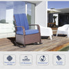 Outdoor Wicker Rocking Chair with Cushion, Patio PE Rattan Recliner Chair with Adjustable Footrest, Armrests, Dark Blue
