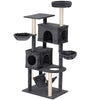66 Inch Large Cat Tree with 2 Door Condos, 3 Big Hammocks, Plush Top Perch, Sisal Scratching Posts, Dark Grey