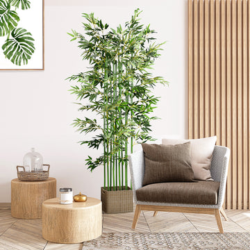5ft Tall Artificial Bamboo Tree, Decorative Faux Plant with Pine Wood Base for Indoor Home Office Decor