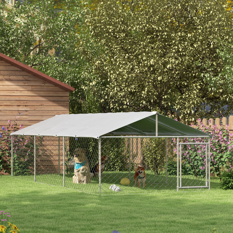 19.7' x 7.5' x 4.9' Outdoor Dog Kennel Dog Run with Waterproof, UV Resistant Cover for Medium Large Sized Dogs