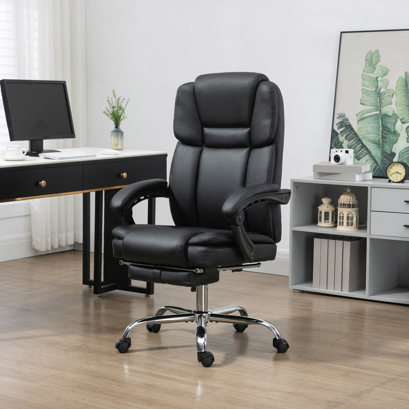 Massage Office Chair, Reclining Executive Office Chair with 6-Point Vibration, Footrest and High Back, Black
