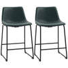 Counter Height Bar Stools Set of 2, Vintage PU Leather Bar Chairs, Kitchen Stool with Footrest for Home Bar Green