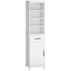 Tall Bathroom Storage Cabinet, Free Standing Bathroom Cabinet Slim Side Organizer w/ 3-Tier Open Shelf, Door, and Drawer, White