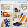 Qaba 6-in-1 Slide and Swing Set Baby Swing Playset Indoor with Basketball Hoop, Climber, Storage Space, Telescope, Orange