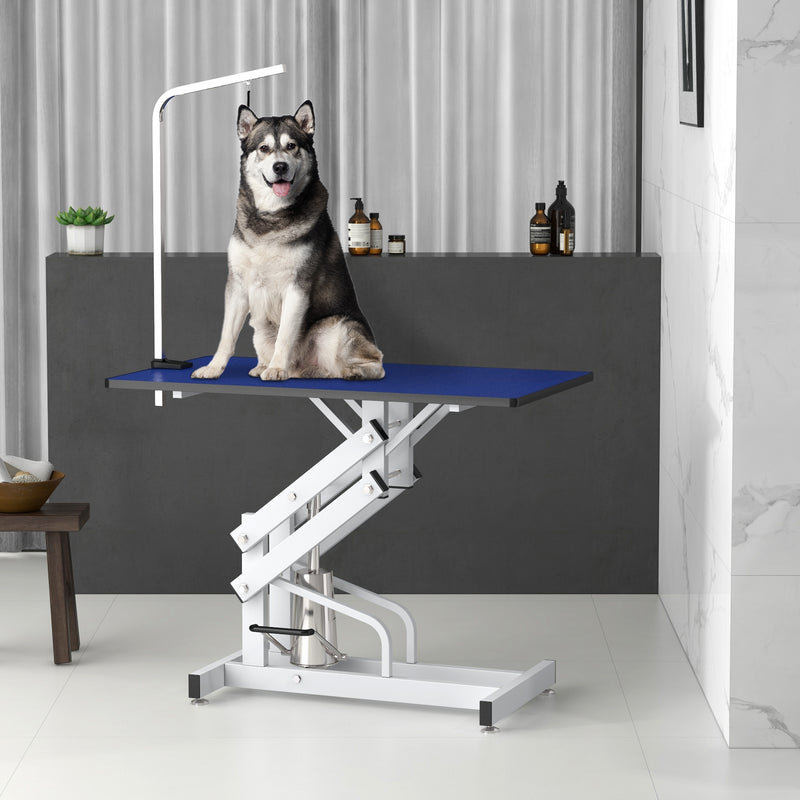 Pet Grooming Table, Height Adjustable Dog Grooming Table with Arm, Noose and Non-Slip Grooming Table, Blue