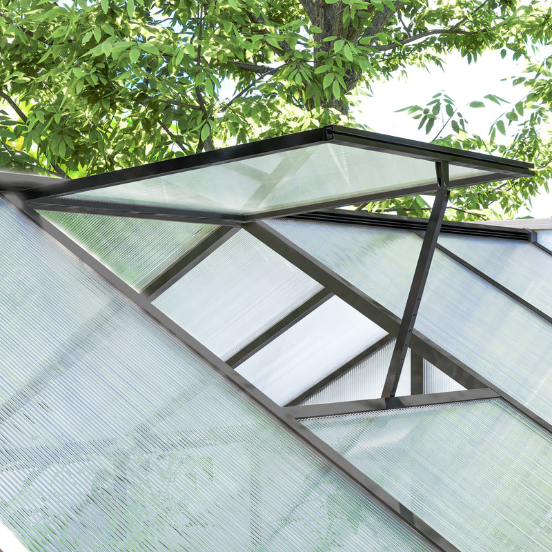 6' x 10' x 6.4' Walk-in Garden Greenhouse Polycarbonate Panels Plants Flower Growth Shed Cold Frame Outdoor Portable Warm House Aluminum Frame, Charcoal Grey