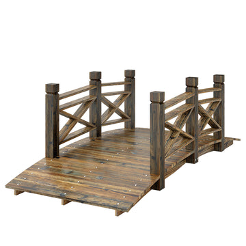 Garden Bridge Wooden Arch Footbridge with Safety Rails Carbonized