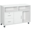 Lateral Filing Cabinet with Open Storage Shelf, Printer Stand Home Office Mobile File Cabinet with Wheels, Lockable Drawer, White
