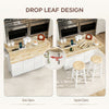 Kitchen Island on Wheels with Wood Drop Leaf, Charging Station, Rolling Kitchen Cart with Adjustable Shelf