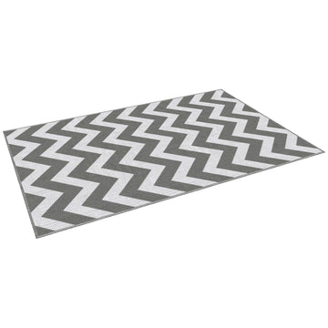 Reversible Outdoor RV Rug, Patio Floor Mat, 4' x 6' Plastic Straw Rug for Backyard, Deck, Beach, Camping, Grey & White