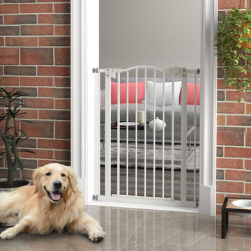 Extra Tall Dog Gate with Door, Pressure Fit, Auto Close, Double Locking for Doorways Hallways Stairs, 29