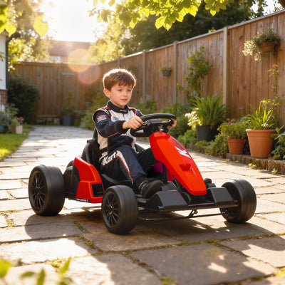 Qaba 24V Electric Go Kart with Dual 150W Motors, Adjustable Seat & 11.2MPH High Speed, Slow Start, 5-Point Harness, Red