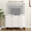 Sideboard Buffet Cabinet with 3 Doors, Modern Storage Cabinet with Adjustable Shelves & Center Leg, White
