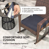 Outdoor PE Rattan Rocking Chair, Garden Glider Rocking Chair, Wicker Patio Chair Set with Armrest and Cushion, Dark Blue