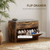Shoe Storage Bench with Flip Drawer and Lift Top Storage, Entryway Bench with Seat Cushion for Hallway, Rustic Brown