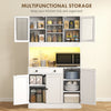 Tall Kitchen Pantry with LED Light, Freestanding Storage Cabinet with Hutch, Shelves, Drawer, Doors, White