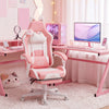 Cute Racing Gamer Chair, Faux Leather Gaming Chair with Footrest, Headrest and Lumbar Support, Pink