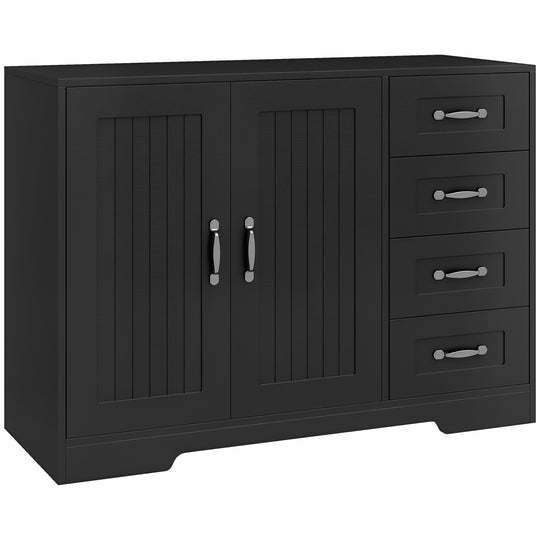 Modern Sideboard Buffet Cabinet with Drawers and Beadboard Door Cupboard Kitchen Storage Cabinet, Black