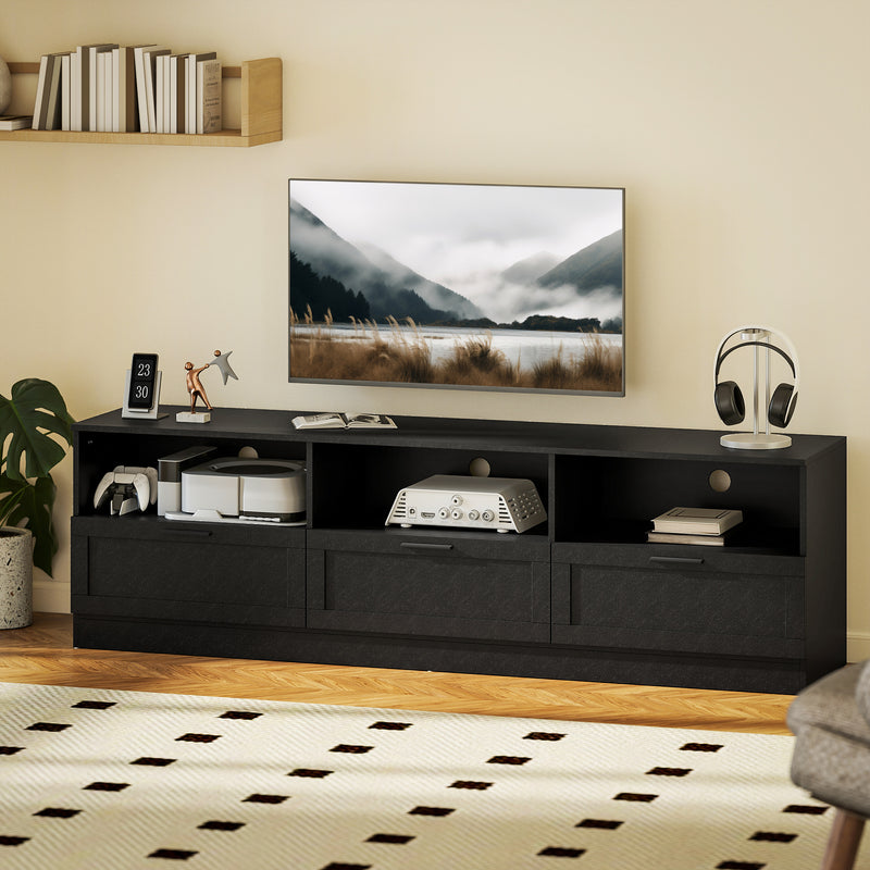 TV Stand with Storage, Modern Entertainment Center with 3 Cabinets and 3 Open Shelves, for TVs up to 85