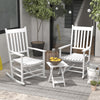 3 Pieces Outdoor Rocking Chair Set, Wooden Patio Rocking Chair Set with Folding Table, High Back and Armrests, White