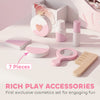 Qaba Kids Vanity Set, Makeup Vanity Table with Lights, Mirror, Stool, 7Pcs Accessories, Pretend Play Set for 3-8 Years, Pink