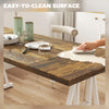 Farmhouse Kitchen Table for 8, Rectangular Dining Table with Thick Tabletop and Steel Trestle Legs, Brown and White