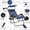 2 Piece Foldable Lounge Chair with Canopy Shade, Outdoor Zero Gravity Chair w/ Side Tray & Cup Holder, Reclining Lounger w/ Breathable Mesh Fabric Seat, Pillow, Blue