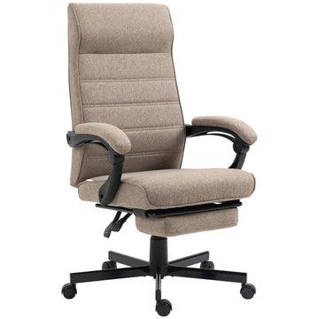 Office Chair, Linen High Back Computer Desk Chair, Swivel Recliner with Adjustable Height, Footrest and Padded Armrest, Brown