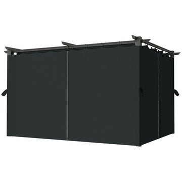 10' x 13' Pergola with Retractable Canopy and Curtains, UPF30+ Sun Shade Shelter for Grill, Garden, Backyard, Deck, Dark Grey