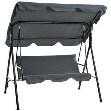 3-Seater Outdoor Porch Swing with Adjustable Canopy, Patio Swing Chair for Garden, Poolside, Backyard, Grey