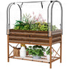 Raised Garden Bed with Cover, Metal Elevated Planter Box with Bottom Shelf and Liner, Dark Brown Wood Effect