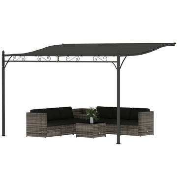 11.5' x 8.2' Outdoor Pergola, Wall Mounted Lean to Pergola with Metal Frame, UPF30+, Garden Gazebo