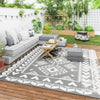 9' x 12' Outdoor RV Rug, Reversible Patio Floor Mat with Carry Bag, Rhombus Patchwork, Grey and White