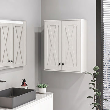 Modern Medicine Cabinet Wall Mounted, Bathroom Wall Cabinet with 2 Doors and Adjustable Shelf, White