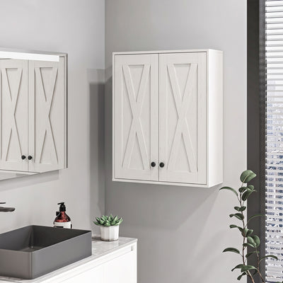 Modern Medicine Cabinet Wall Mounted, Bathroom Wall Cabinet with 2 Doors and Adjustable Shelf, White