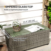 Wicker Outdoor Coffee Table, PE Wicker Rectangular Patio Table with Tempered Glass Top for Garden, Balcony, Dark Grey