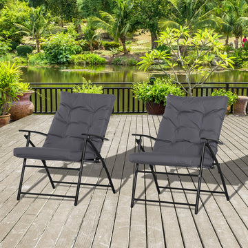 Set of 2 Outdoor Folding Chairs with Adjustable Backrest, Padded Camping Chairs for Outdoor Events, Grey