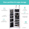 Mirror Jewelry Cabinet Armoire with LED Lights and 2 Keys, Wall Door Mounted Jewelry Organizer, Lockable Full-length Mirror, Wood Grain Grey