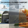 10' x 16' Heavy Duty Portable Carport Tent with Zippered Door, PE Cover for Car, Boat, Motorcycle, Bike, Grey