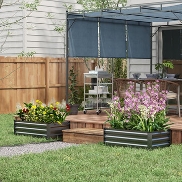 Set of 2 Galvanized Raised Beds for Garden, Outdoor Planter Box for Flowers, Herbs and Vegetables, Grey