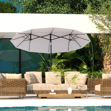 9.7' Double-sided Outdoor Patio Umbrella with Tilt, Crank and Vents, Cream White