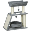 Small Cat Tree with Perch, Scratching Posts, Pad, Bed, Toy Balls, Light Grey