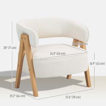 Sherpa Fleece Accent Chair, Upholstered Armchair with Solid Wood Legs and Steel Frame for Living Room, Light Brown