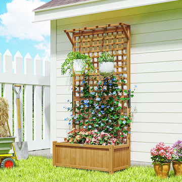 Wood Planter with Trellis for Vine Climbing, Raised Garden Bed, Privacy Screen for Backyard, Patio, Deck, Yellow