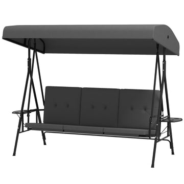 3-Seat Outdoor Porch Swing Patio Swing with Adjustable Canopy, Side Tray, Removable Cushion for Garden, Poolside, Blue