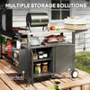 Outdoor Grill Cart with Foldable Side Table, Stainless Steel Tabletop, Pizza Oven Stand with Storage Rack, Wheels