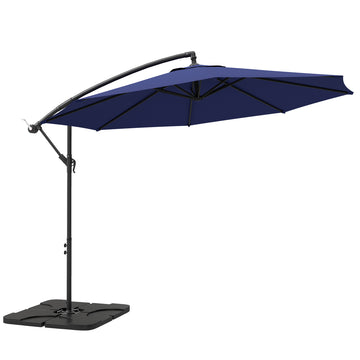 9.6ft Offset Patio Umbrella Garden Hanging Parasol Banana Cantilever Umbrella with Base, Crank, Blue